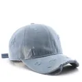 YF-Blue vintage washed denim baseball cap with distressed details and frayed brim - Blue