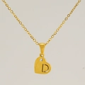 18k gold plated stainless steel heart necklace featuring letter D with a small diamond - Letter D