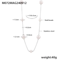 Long stainless steel necklace with white shell beads measuring 115cm in length - Steel Color Baroque Shell Bead