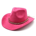 Detail of rose pink suede cowboy hat with ethnic braided bead band and wide brim - M (56-59cm) / Rose Red (Suede)