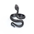 Gothic punk snake ring in gun-black alloy with detailed scales and spiral design - Adjustable Open / Style 2 (Gun Black Double Wrap)