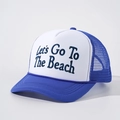 Cappellino trucker blu e bianco con ricamo Let's Go To The Beach e rete traspirante - Taglia unica / Blu Reale