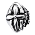 Anello vintage in acciaio inox argento con croce e motivi gotici a scaglie di drago - US 8 / Stile Teschio Croce Retrò (KR18328-D)