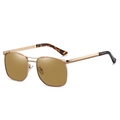 Classic gold metal square sunglasses with brown lenses and tortoiseshell temple tips - Gold Frame Gold Mirror