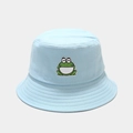 Cute light blue cotton frog bucket hat with cartoon embroidery for summer sun protection - Light Blue / M (56-58cm)