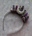 Handmade silver crescent moon headband with raw purple crystals and wire-wrapped details - White K Headband/Moon/Amethyst