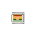 Macro detail of Italian modular charm featuring enamel rainbow and heart on steel link - Rainbow Heart Design (Y42) / Colorful