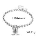 Bracciale a sfere in acciaio argentato lucido con perla da 12mm e catena di estensione - Bracciale in Acciaio 12mm