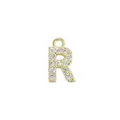 Mini gold plated letter R pendant charm with micro-pave zircons for DIY jewelry - Letter R / Gold