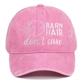Pink washed cotton baseball cap with Barn Hair Don't Care embroidery and horse silhouette - Adjustable / Pink