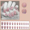 Pink press-on nails set with purple swirls, gold glitter, and yellow star accents - Purple Geometric Star Style (W1021)