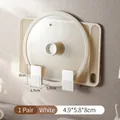 Set of 2 white wall-mounted kitchen pot lid and cutting board holders with anti-slip stripes - Wall Pot Lid Rack (1 Pair) / White