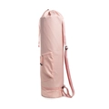 Detailed side view of a pink yoga mat bag featuring drawstring closure and adjustable strap - Pink
