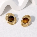 Orecchini vintage in acciaio inossidabile placcato oro 18K con pietre occhio di tigre - Bracciale in pietra occhio di tigre