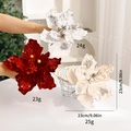 Velvet artificial Poinsettia Christmas flowers in red and white colors, 23cm diameter - Three-Piece Set / Milk White + Wine Red + Champagne Gold