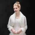 Elegant white faux fur bridal shawl and warm winter bolero for wedding gowns - Large Fur Collar Cardigan