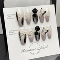 Unghie finte fatte a mano sfumate grigio viola con rose 3D, farfalle e perle eleganti - Extra Piccolo (XS) / Stile Rosa Nera Farfalla