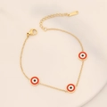 Goldenes Edelstahlarmband mit drei farbenfrohen Emaillen-Anhängern im Evil-Eye-Design - 2# Rot