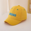 Detailed close-up of yellow cotton baseball cap featuring blue OKKKK letter embroidery - 48-52cm (2-6 Years) / Yellow