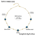 PVD gold plated stainless steel necklace with five oval blue faceted glass stones - Blue Zirconia Style (TXP511) / 42+5cm / Gold