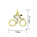 Ciondolo ciclista dorato con cristalli chiari e neri, misura 18mm x 14,5mm - Oro Zircone Bianco-Ciclista 0394