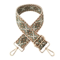 Ethnic style woven jacquard wide purse strap with green geometric pattern and gold hardware - Khaki Green Brown Floral