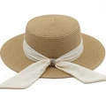 Cappello di paglia vintage a tesa larga con nastro in chiffon e fibbia con gioielli - M (56-58cm) / Cachi