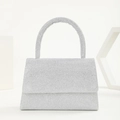 Elegant silver sequin evening bag with round handle for formal parties and weddings - Classic Flat Top / Silver