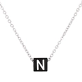 Pendentif carré personnalisé en acier inoxydable avec lettre N blanche sur bloc noir - Lettre N (KN238017-Z)