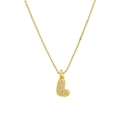 Minimalist 18k gold plated brass bubble letter L pendant necklace with zircon micro-pave - Necklace L