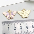Pink and purple gradient butterfly charm in alloy with golden embossed back and ring - 1Pc Pink & Purple Drip Oil Butterfly / 17*24mm