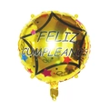 Golden round foil balloon with colorful stars and Feliz Cumpleaños Spanish lettering - Gold Star Spanish Birthday Round Balloon