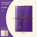 Purple A7 leather notebook with leaf pendant and 80 sheets of mixed craft paper - Lined / Purple / A7