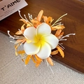 Épingle à cheveux élégante faite main en tissu frangipanier orange et blanc - Pince À Bec De Canard N° 66 - Orange (unité)