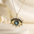 Collier en cuivre avec pendentif œil maléfique doré, centre bleu et zircons - Œil bleu foncé