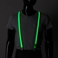 Glow-in-the-dark green LED suspenders with adjustable metal clips on black mannequin - One Size / Green