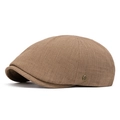 Brown newsboy cap in breathable textured fabric with a vintage golden side metal emblem - Adjustable / Khaki