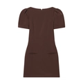 Short sleeve brown mini dress with puff sleeves and front pockets in flat lay style - S / Burgundy