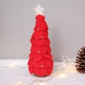 Handmade red wool felt Christmas tree tabletop ornament with golden bells and wooden base - Red Christmas Tree (Height 27cm)