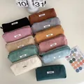 Minimalist corduroy pencil cases in various Morandi colors with top zipper closure - Multi-color