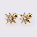 Octagon star stud earrings in gold with round zircon center and screw back balls - Gold Sun