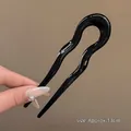U-vormige zwarte golvende haarspeld van acryl, 13cm lengte voor een elegante styling - Geometrische stijl / Lichtzwart