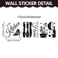 Lot de 17 stickers muraux cuisine avec tasses à café et couverts, décalcomanies noires - 30*30cm (Lot de 3)