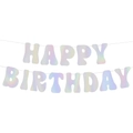 Holographic laser Happy Birthday banner with rainbow iridescent finish for parties - Rainbow Aluminum Banner