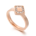 Modern rose gold square ring featuring a polished center and a border of white rhinestones - Square Style (Style B Rose Gold KR85519-KPD)