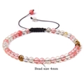 Adjustable woven bracelet with 4mm pink, clear and brown natural gemstone beads - Variegated Watermelon Red