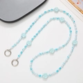 Long beaded blue and white flower phone strap with acrylic beads and silver rings - Blue