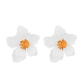 Elegant white matte floral stud earrings with golden textured center for women - White (1802)