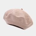 Close-up of thick knit beret texture in dusty pink showing wavy stitched patterns - M (56-58cm) / Apricot