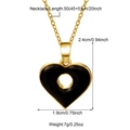 Dimensiones detalladas del collar de acero inoxidable dorado 18K con colgante de corazón - Color Negro (Con Cadena)
